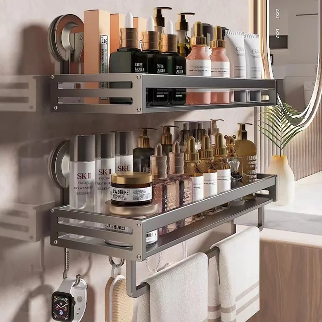 ชั้นวางของในห้องน้ำชั้นวางของในพรมห้องน้ำกันลื่นชั้นวางของในห้องน้ำแบบไม่เจาะติดผนังชั้นวางของในห้องน้ำแบบที่เก็บของมุมห้องน้ำ 1