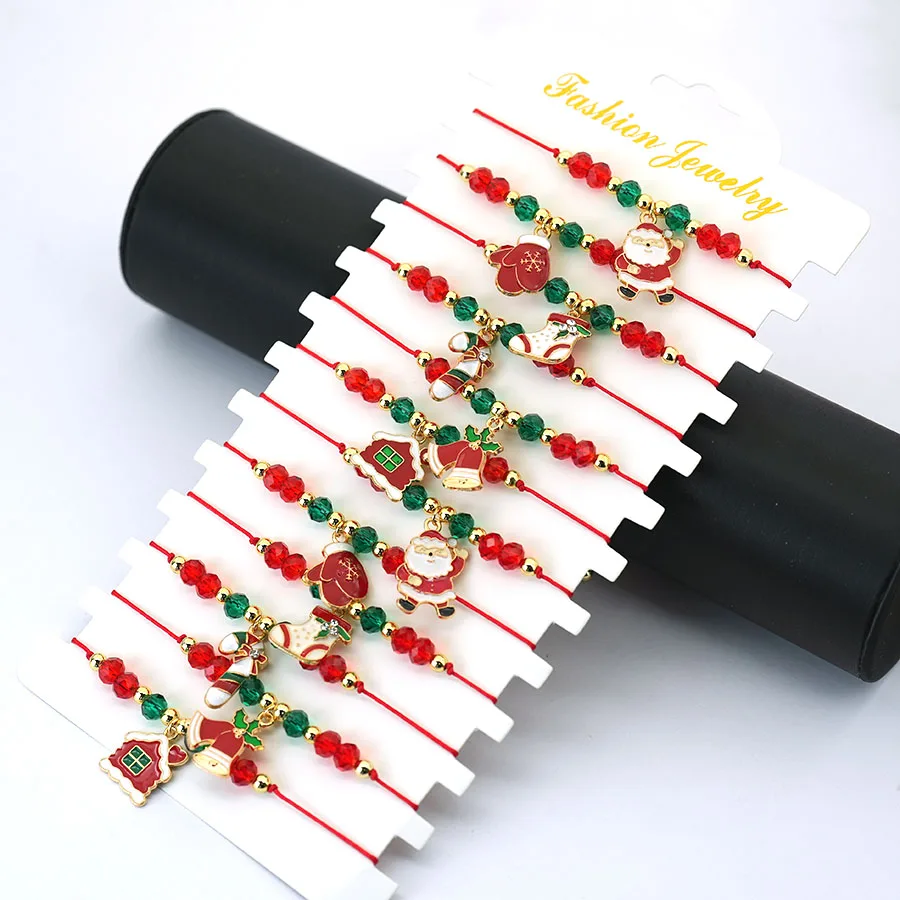 Handmade Red Braided Christmas Bracelet Adjustable Unisex