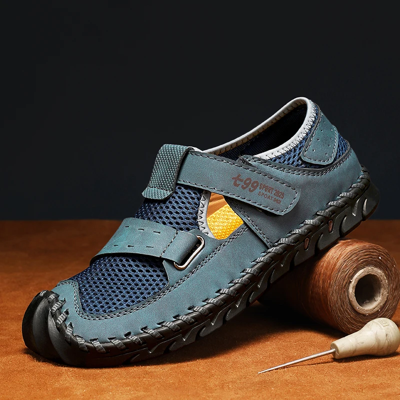 

Summer Men Sandals Genuine Leather Mens Casual Shoes Outdoor Men Leather Sandals for Men Beach Shoes Roman mens Shoes