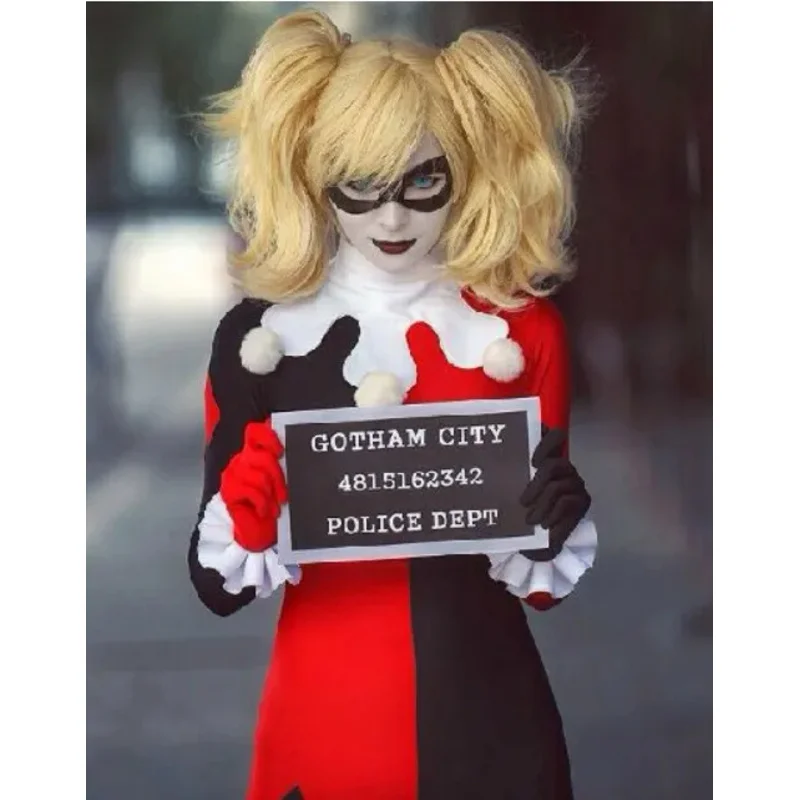 

Adult Classic Harleyquinn Cosplay curly long golden wavy wig with two pigtails role play Costume Halloween Costumes For Women