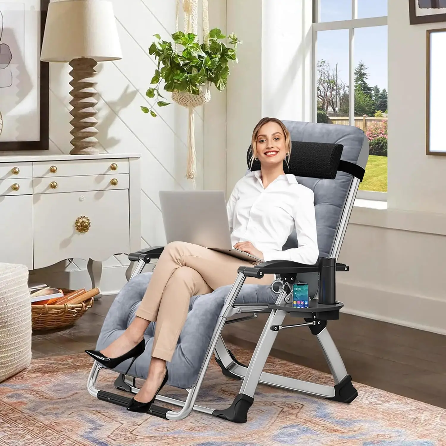 Comfy Chair, Folding Chair Recliner Chair for Bedroom and Living Room, Folding Reclining Patio Chairs Lounge Chair