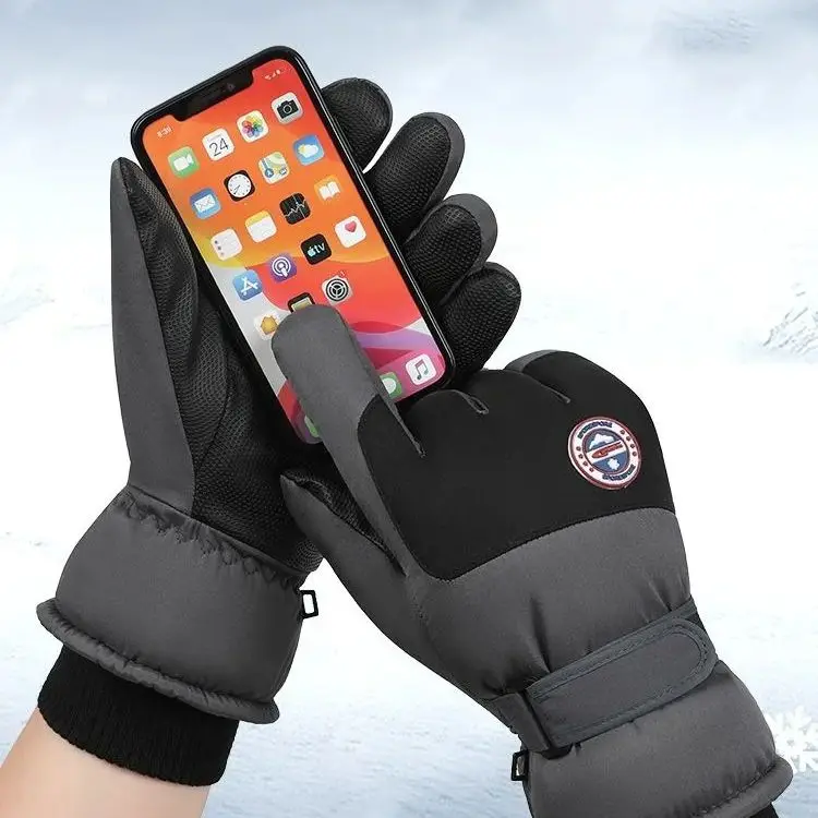 Ski Gloves Warm Cold Winter Thickened Padded Men Women Outdoor Windproof Splashproof Cycling Bicycle Anti-slip Touch Screen 3
