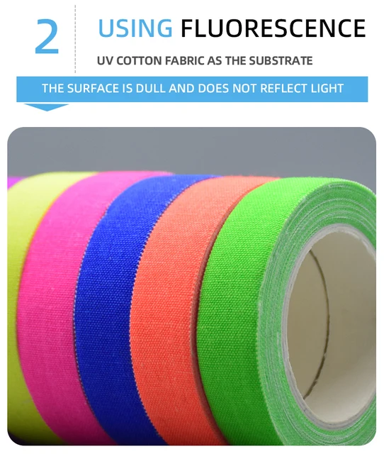 Nastro Fluorescente UV Per Feste - 6 Rotoli Neon Da 5m | Reagisce Alla Luce Nera | Nero/Blu/Rosa - Foto 2