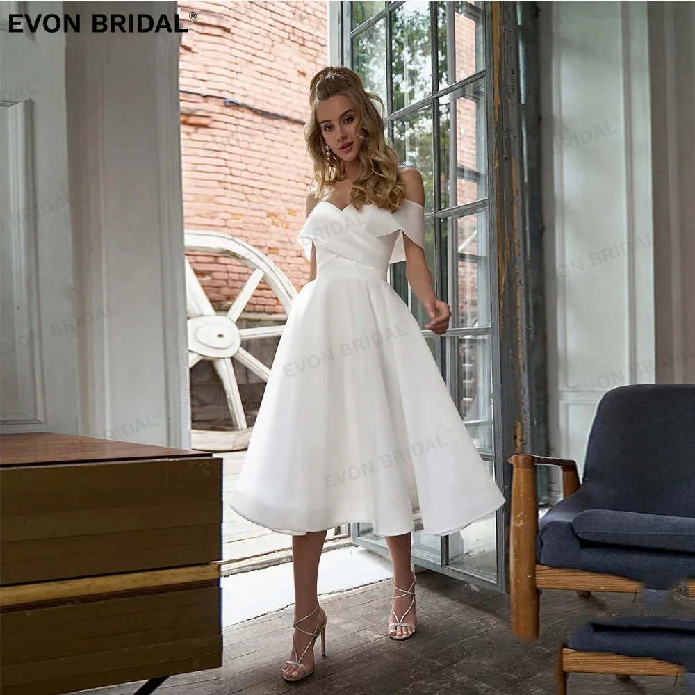 

EVON Simple Strapless Off The Shoulder A-Line Wedding Dresses For Women 2024 Pleat Backless Elegant Bridal Gown Vestido De Novia