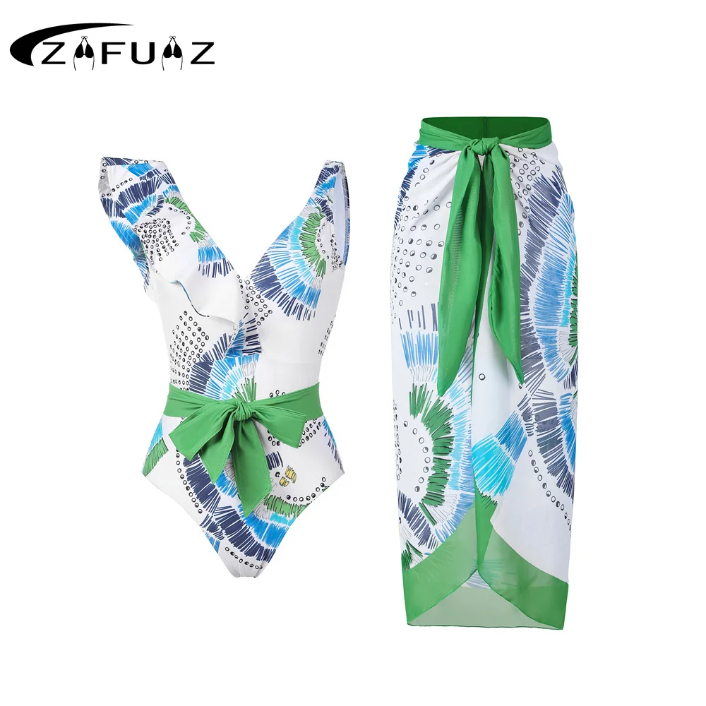 

2024 сексуальные бикини с оборками, цельный женский купальник пуш-ап на бретельках, бандажный купальник с цветочным принтом, Бразильский купальный костюм бикини