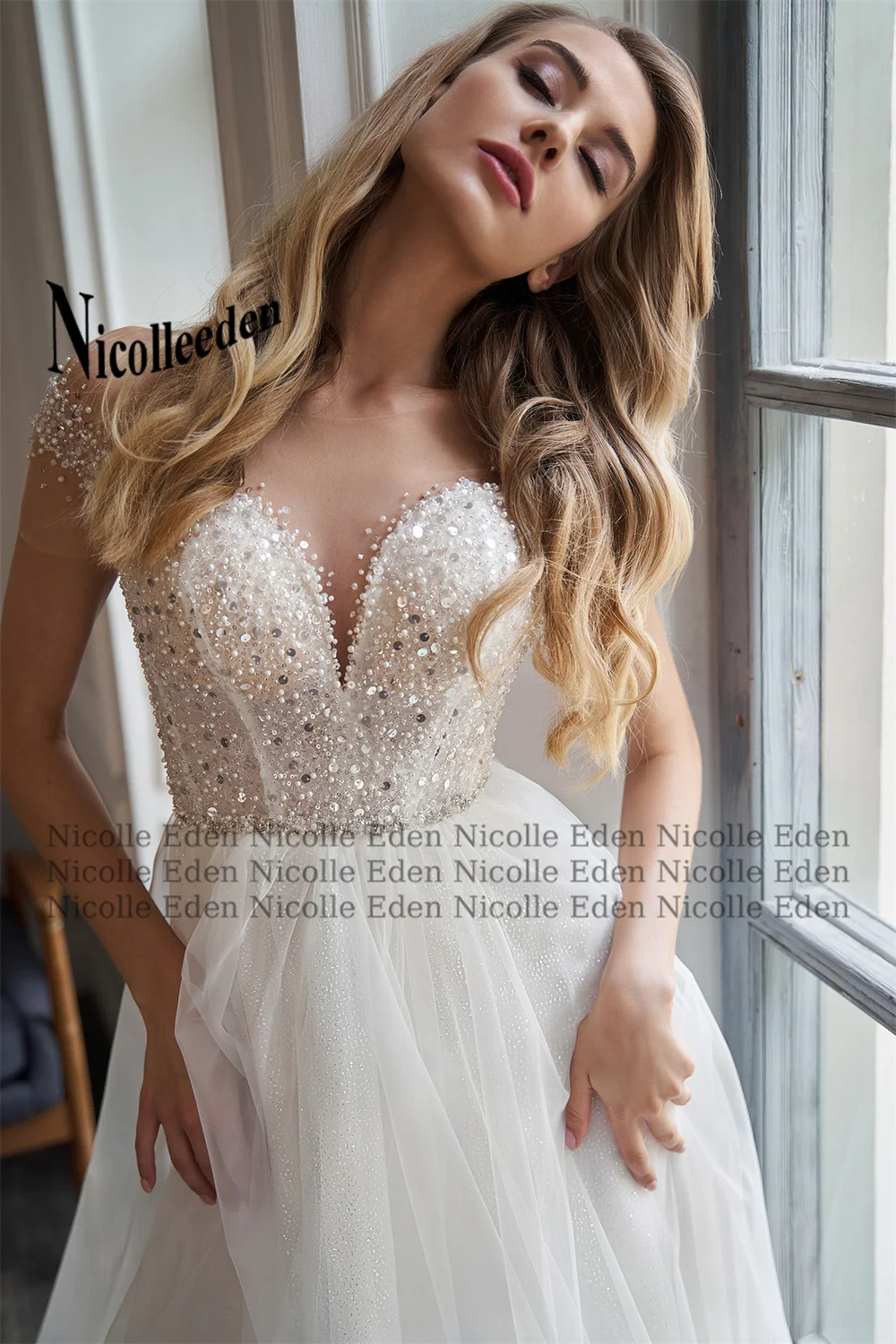 Nicolle Bling A-line Wedding Dress Plus Size Women O-neck Beadings Lace Appliques Bridal Gown Abito Da Sposa Personalised