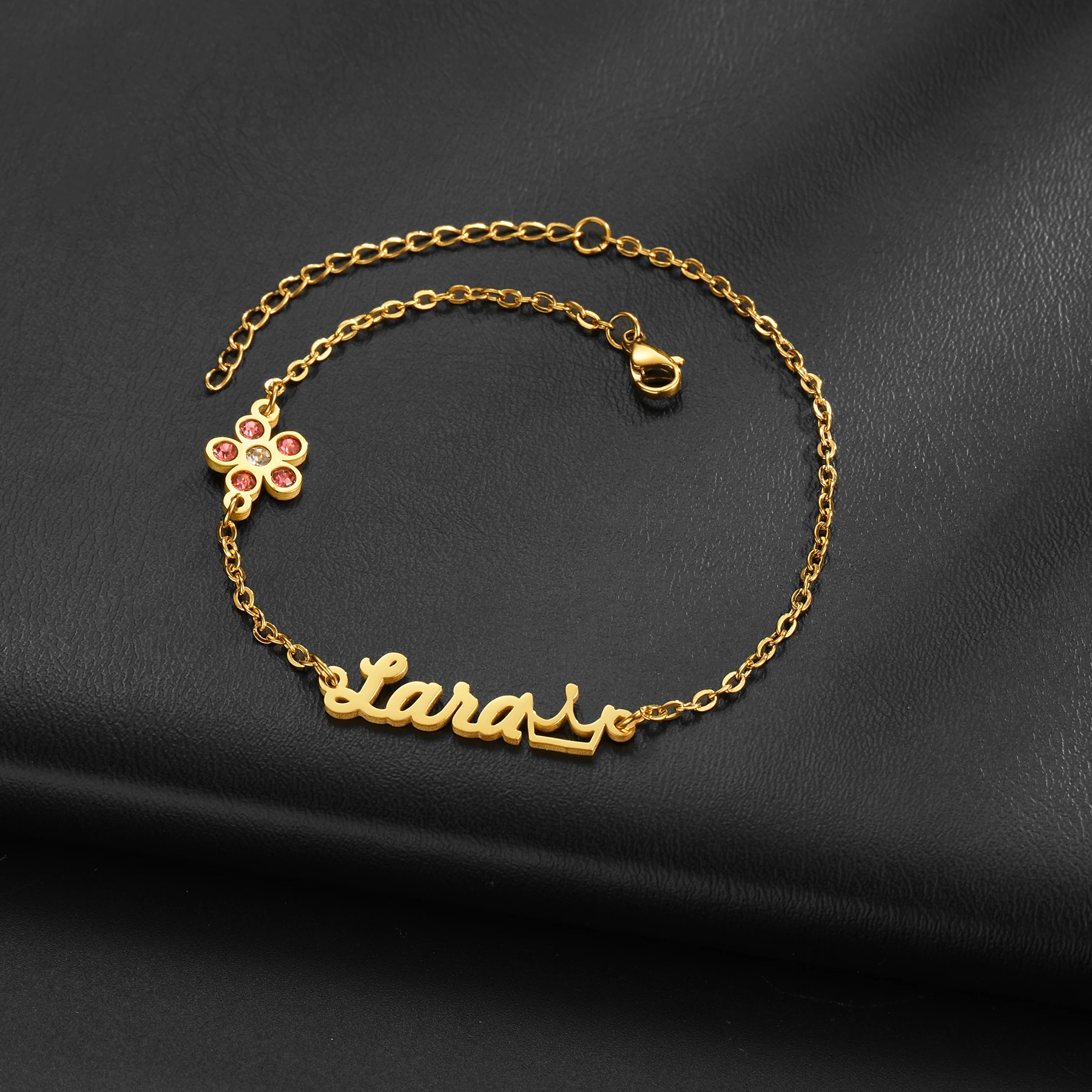 Acheerup Personalized Name Necklace Bracelet for Women Stainless Steel Custom Zircon Flower Crown Chain Pendant Jewelry Set Gift