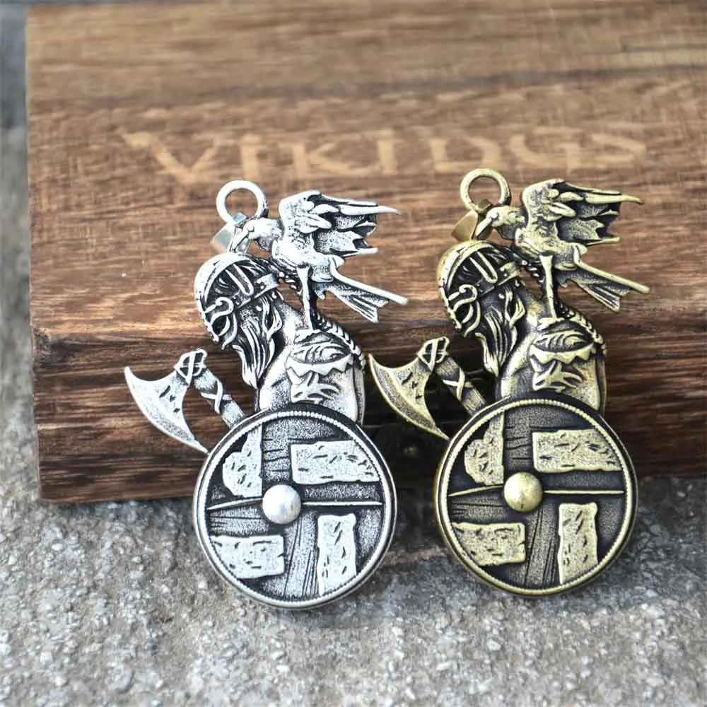 Nostalgia Viking Raven Odin Axe And Shield Pendant Iceland Warrior