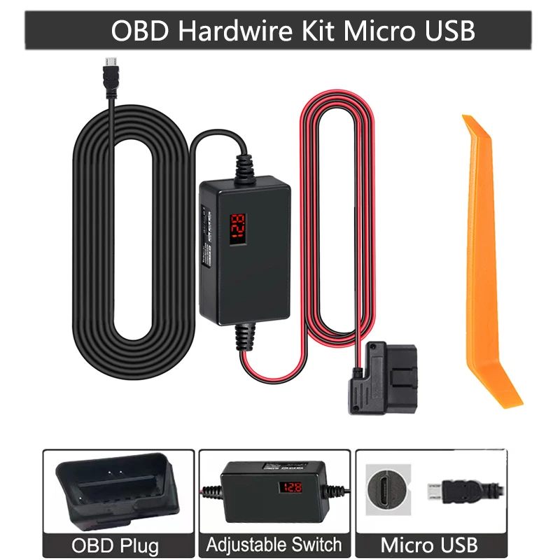 Universal Dash Cam Hardwire Power Cable with Low Voltage Protection, 10ft
