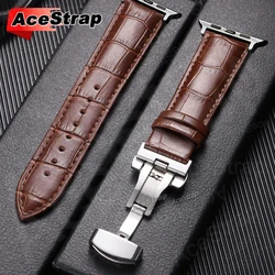 Gold Butterfly Buckle Strap with Bamboo Patterned Bracelet - S2 - 9(38mm - 40mm - 41mm) (BrownWhite Silver)
