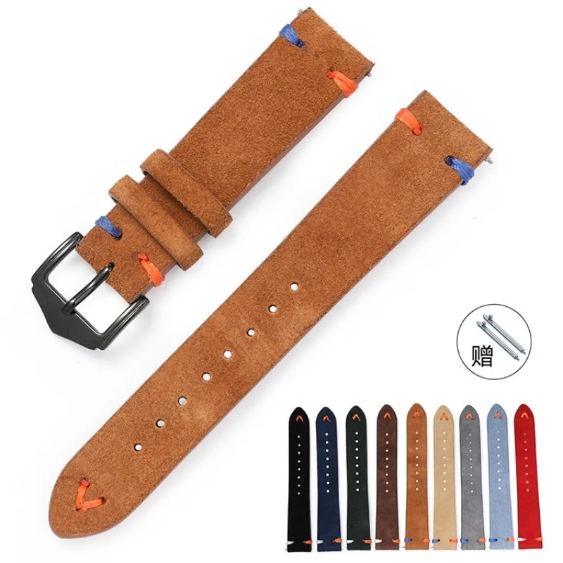 Vintage Handmade Stitching Suede Leather Watch Strap - 20mm/22mm Replacement Wristband