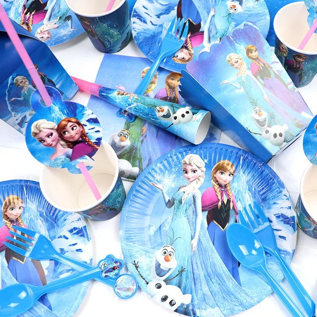 Frozen Party Blue Cartoon Characters temi set di posate usa e getta tovaglioli piatti di carta per forniture di compleanno per bambini decorazioni per feste 2