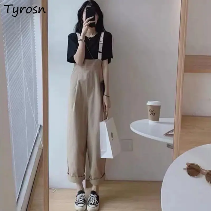 

Jumpsuits Women Minimalist Pure Retro Design All-match Loose Classic Empire Korean Style Students Summer Streetwear Chic Casual