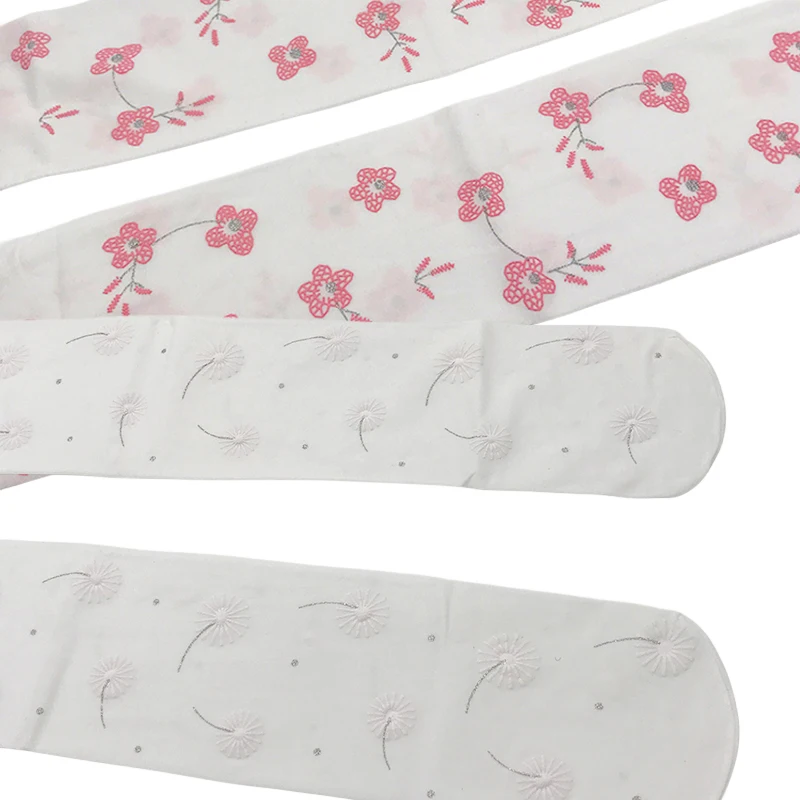 Spring 80D Kids Opaque White Nylon Printed Floral Butterfly Velvet Stretchy Tights Children Wedding White Graphic Tights kids socks kids pantyhose toddler tights kids leggings
