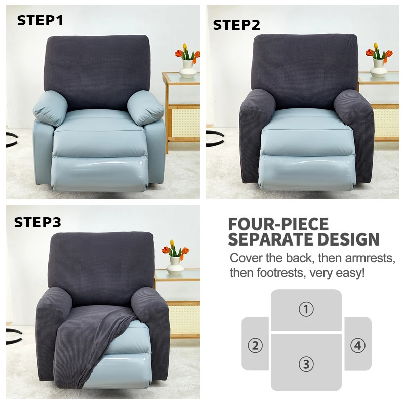 4Pcs Jacquard Recliner Sofa Cover 1 Seater Stretch Single Armchair Cover Sofa Slipcover Furniture Protector Anti-Dust 6