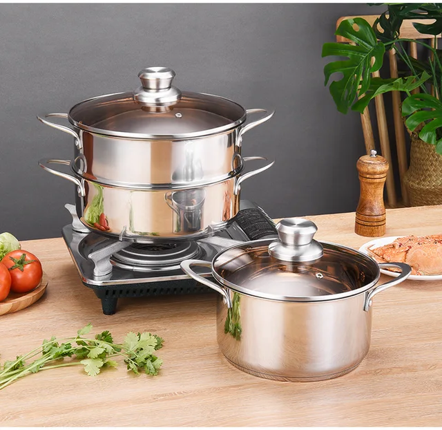 Stainless Steel 12piece Pot Set with Gold-plated Handle Double-bottom Pot  Kitchen Cooking Pot Set with Glass Lid Without Coating - AliExpress