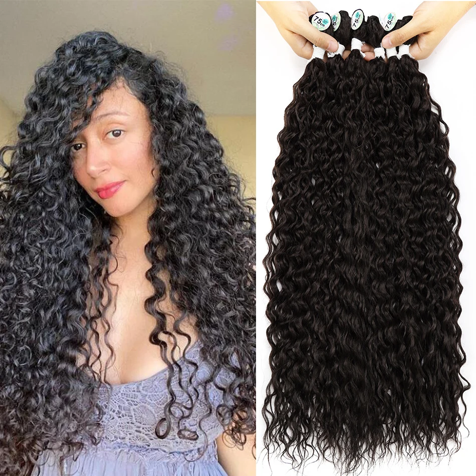 Hair Extensions Synthetic Curly Hair Bundles Water Wave Extension 3pcs/100g Anjo Plus Organic Ice Silk Hair Wig Weaving For Woman
