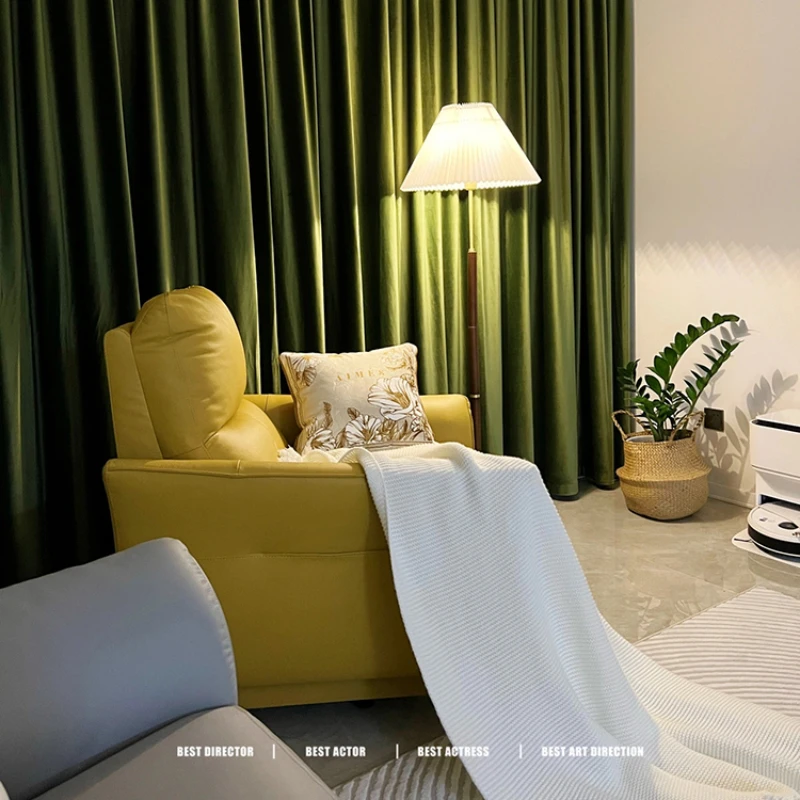

2022 American French Style Retro Olive Green Velvet Curtains Light Luxury Retro Living Room Bedroom Blackout