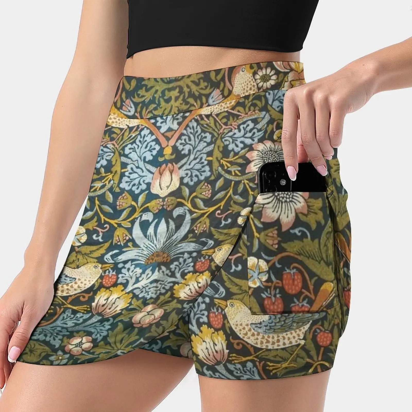 

William Morris Pattern Birds And Flowers Women's skirt Y2K Summer Clothes 2022 Kpop Style Trouser Skirt With Pocket William
