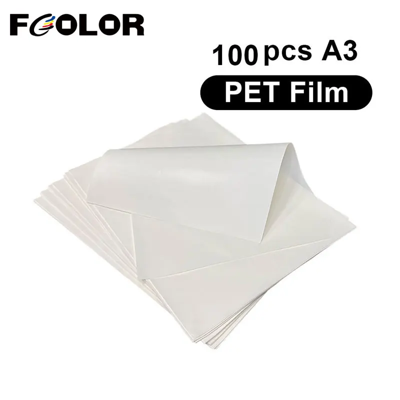 

FCOLOR Hot Peeling A3 DTF PET Film 100 Sheets Double Coated DTF Heat Transfer Film for Epson L1800 L805 1390 1400 DTF Printer