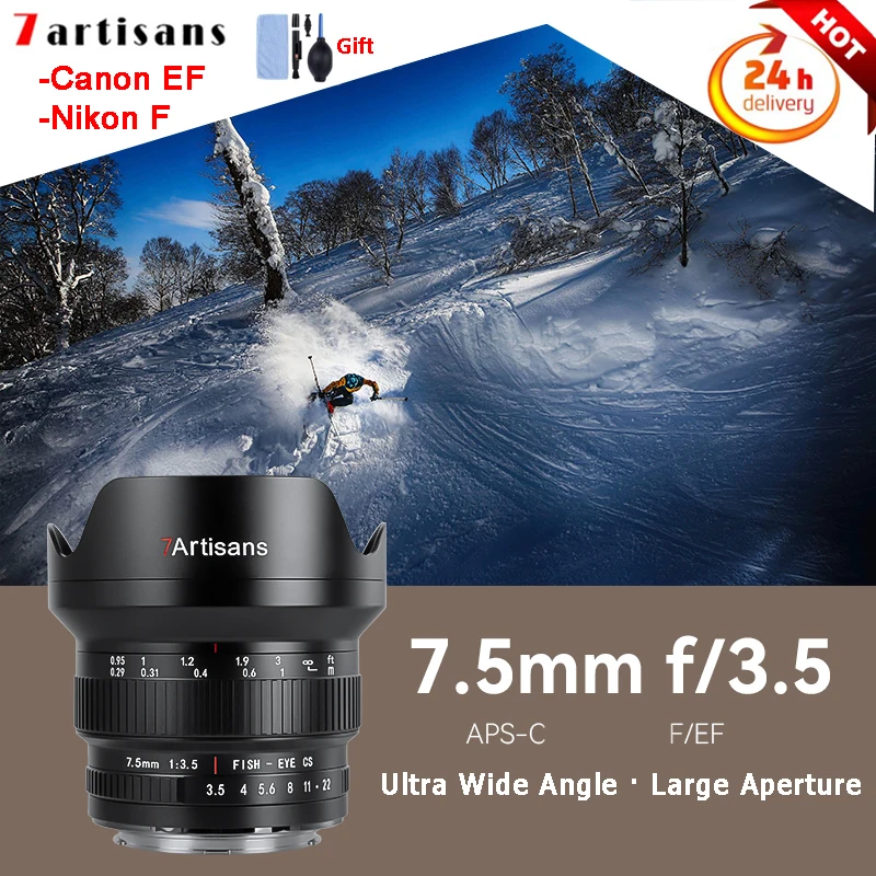 7 Artigiani 7 Artigiani 7.5Mm F3.5 Ultra Grandangolare Messa A Fuoco Manuale Aps-C Obiettivo Fisheye Per Canon Ef 80D 77D 60D Nikon F D7500 D7200