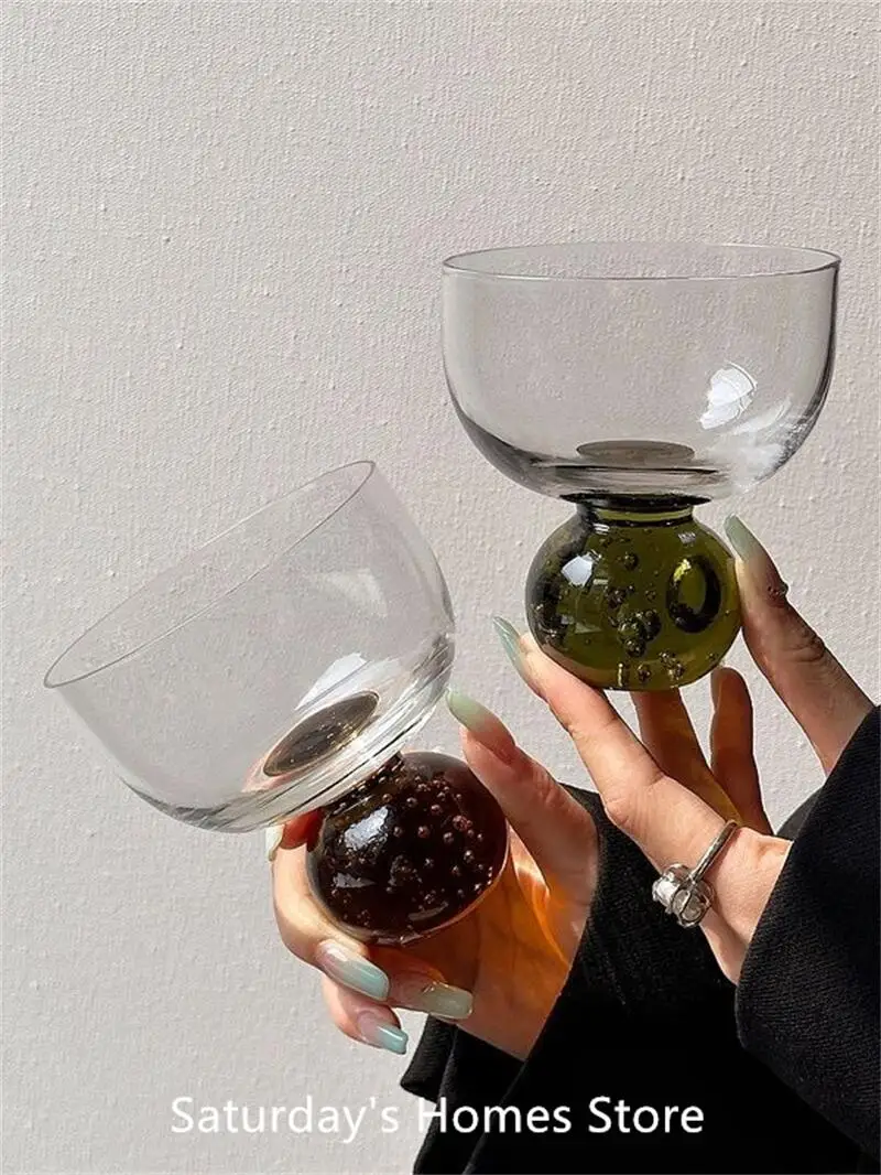 Round Bead Bubble Ice Cream Cup Light Luxury Vintage Ins Style Glass Cup Dessert Milkshake