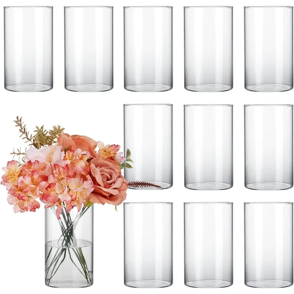 

12pcs Glass Cylinder Vases for Centerpieces Room Decor 6 Inch Tall Glass Hurricane Candle Holder for Table Shelf Home Decoration