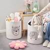 Round Laundry Hamper Fabric Cartoon Lion Rabbit Elephant Bear Storage Basket for Kids Home Bedroom Nursery Clothes Toy Container 2