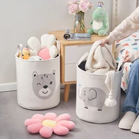 Round Laundry Hamper Fabric Cartoon Lion Rabbit Elephant Bear Storage Basket for Kids Home Bedroom Nursery Clothes Toy Container 2