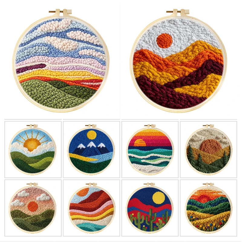 GATYZTORY Punch Needle Kit Sunset Scenery Cross Stitch Diy Embroidery Rug Punch Craft Supplies Painting Wall Decor Diy Gift 1