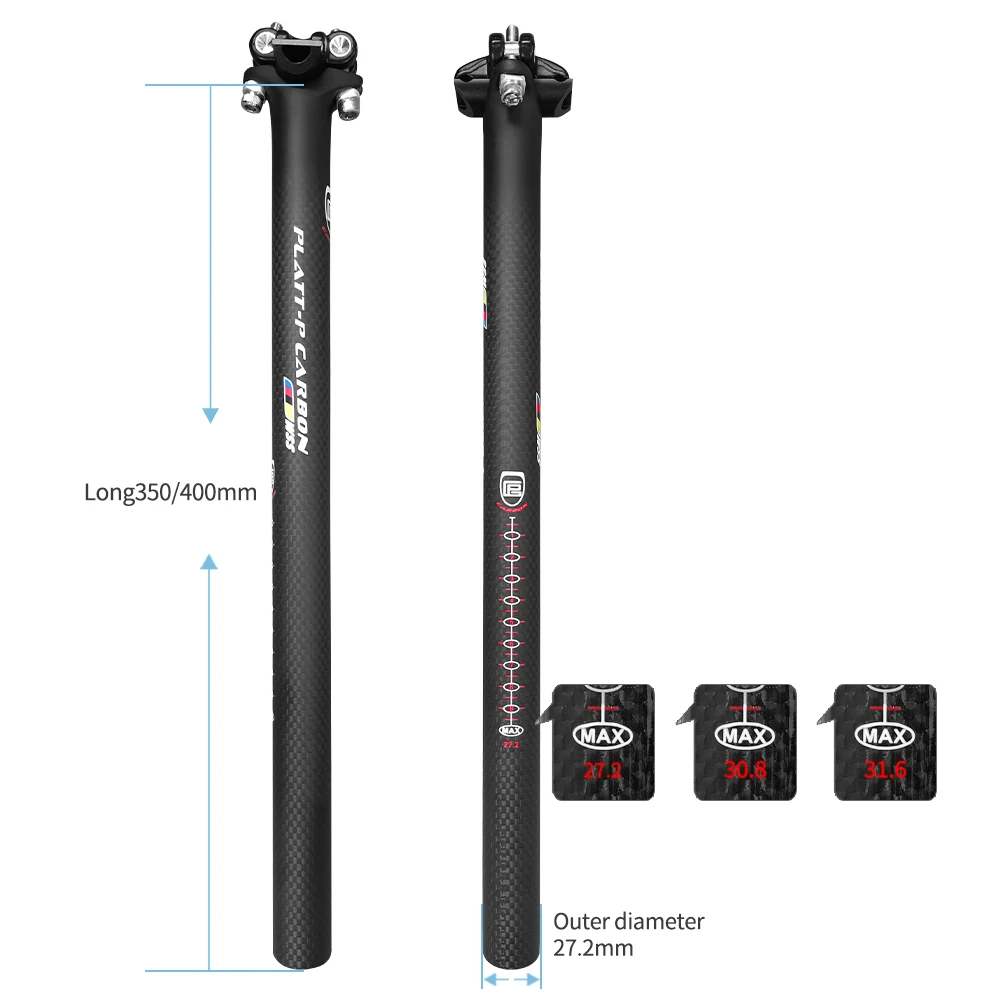Carbon Bicycle Seatpost 27.2/30.8/31.6mm Matte Black MTB/Road Bike Seat Post Length 280mm Seat Tube Bicycle Parts