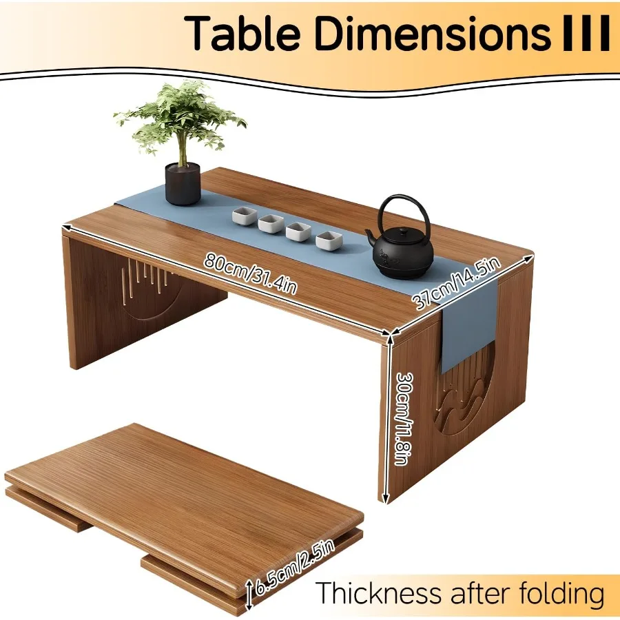 Folding Floor Coffee Table Japanes Bamboo Foldable Coffee Tables Portable Living Room Low Table Versatile Tatami Meditation Tea