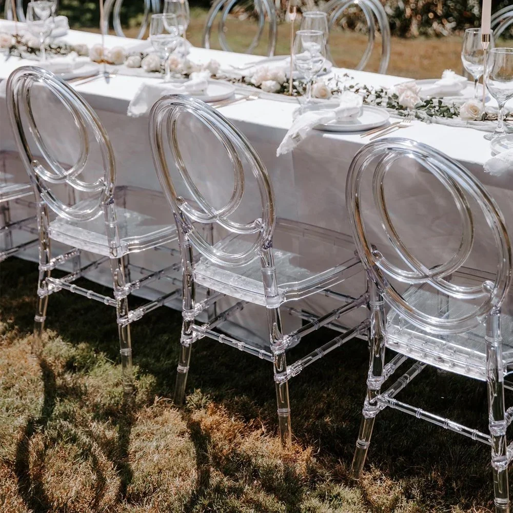factory rental clear plastic resin transparent event Tiffany Phoenix wedding chairs