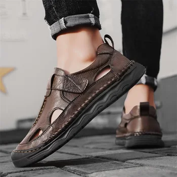 Outdoor Non-slip Men Sandalias  New Brand Man Sandals Designer Fashion Leather Casual Footwear Summer Comfortable Beach Flats