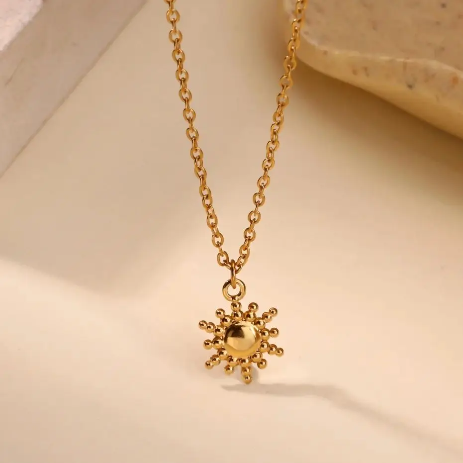 Stainless Steel Geometric Sun Necklace For Women