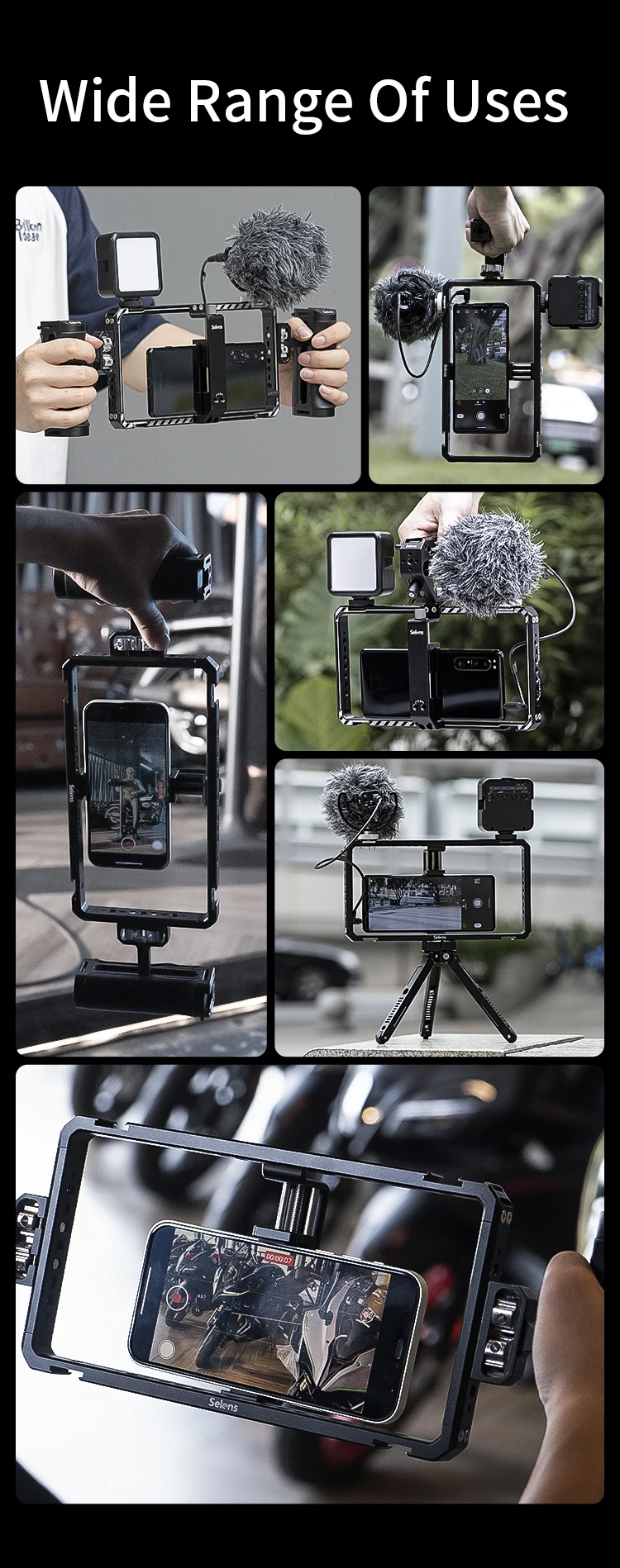 Aluminium Alloy Mobile Phone Cage with Expansion 1/4 & 3/8 Screw Holes Handheld