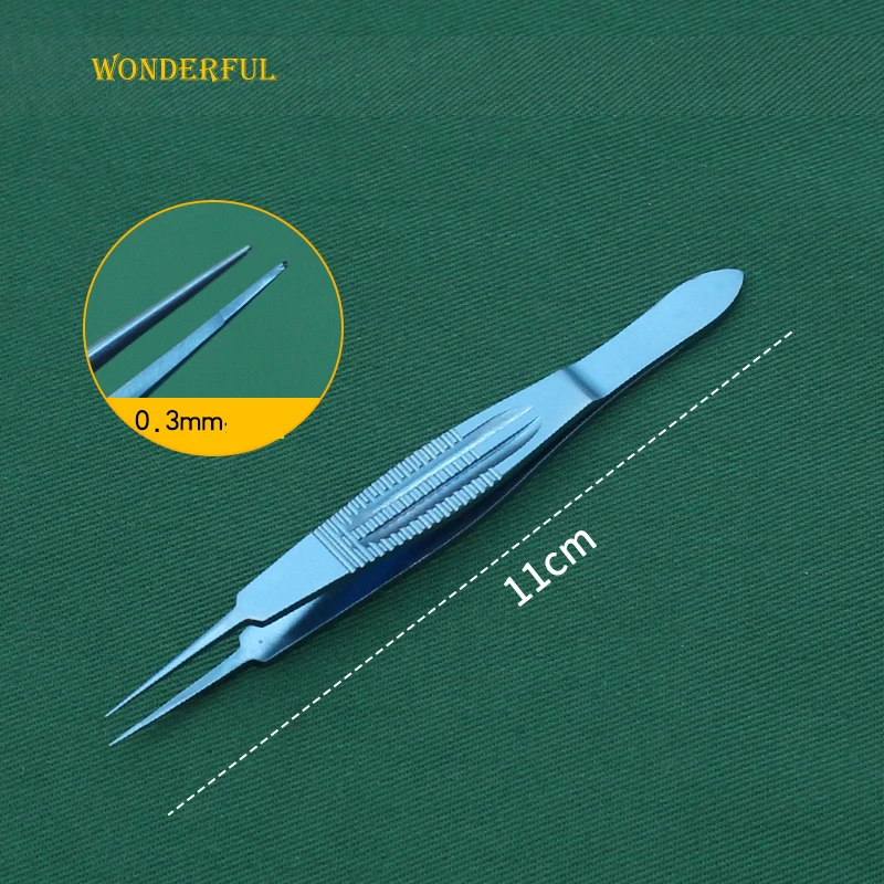 

Titanium Alloy Flat Handle Micro Tweezers 11cm Ophthalmic Clip Fat Tweezers Dovetail Tooth Platform Eyelid Instrument