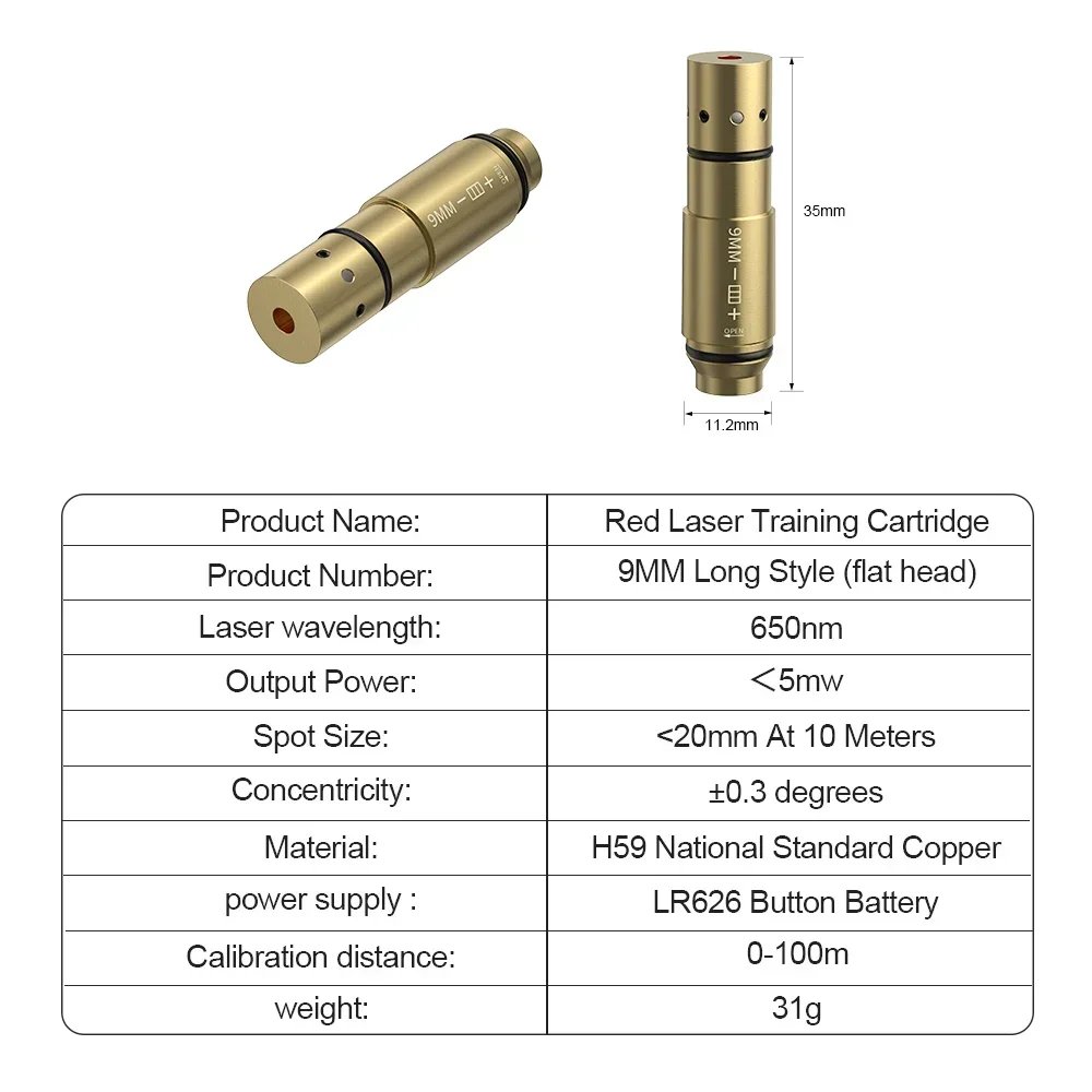 9mm Red Dot Laser Training Cartridge Dry Fire Tactical Bullet Trainer Pistol Marksmanship Practice Skill Development dry fire laser trainer