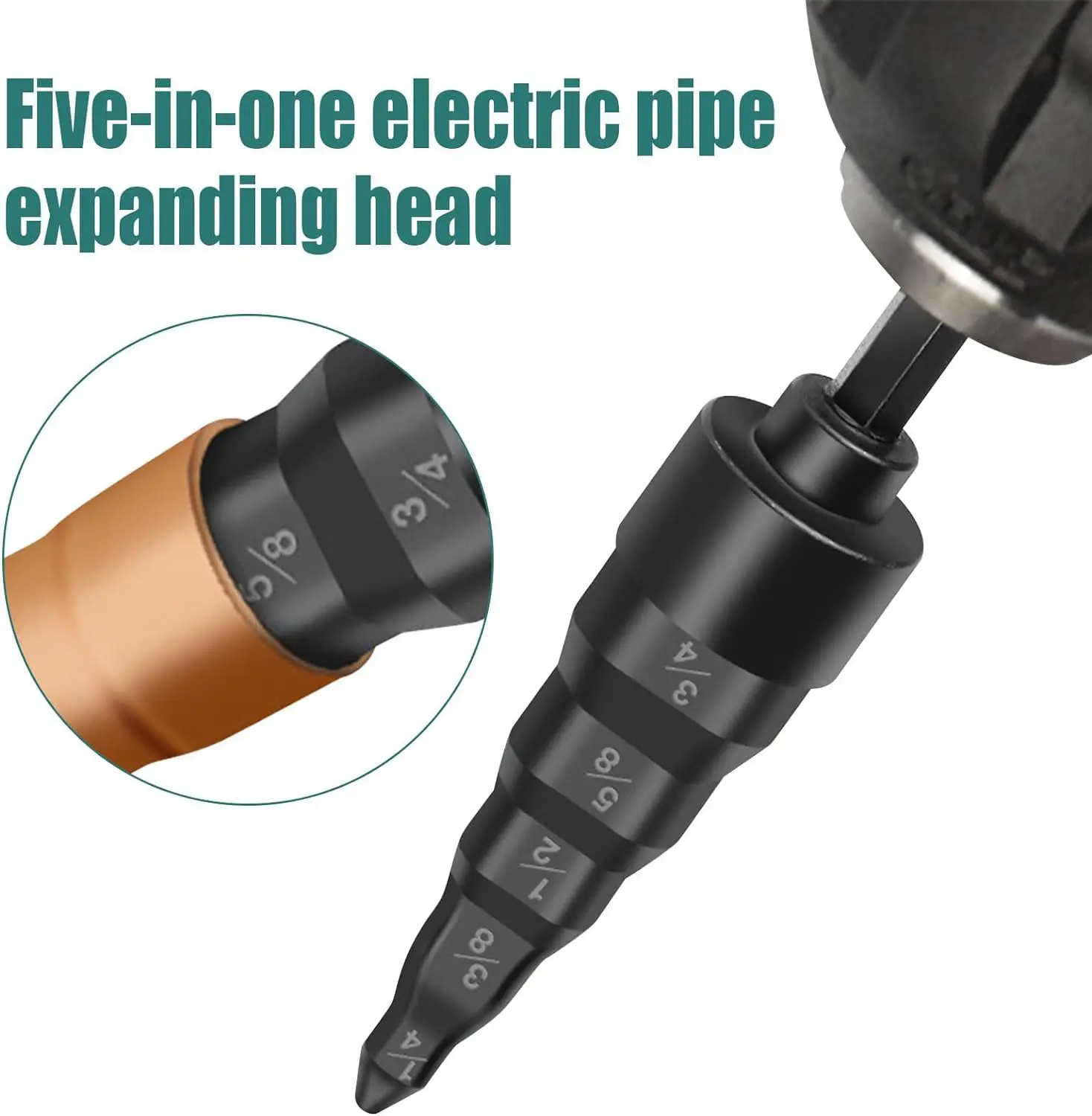 

5 in 1 Copper Tube Expander for Hex Handle Hand Drill Copper Tube Expanding Air Conditioner Pipe Tool 1/4" 3/8" 1/2" 5/8" 3/4" A