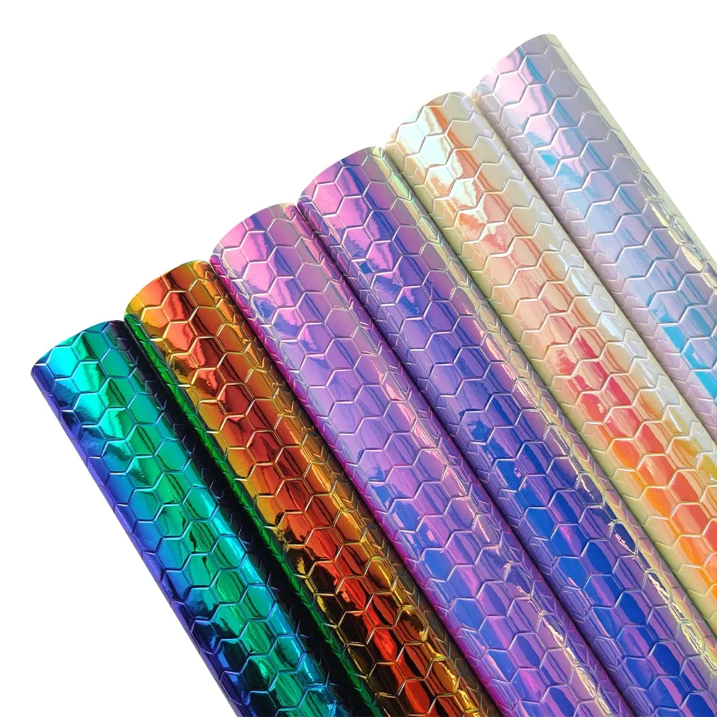 Laser Holographic Hexagonal Waterproof Sanding Resistant PU Leather Handbag Shoe Material Artificial Leather Fabric