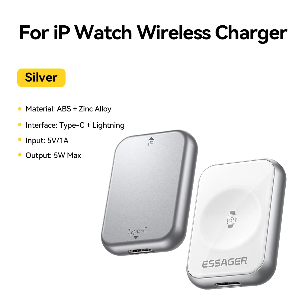 Essager 磁気ワイヤレス時計充電器 Apple Watch S2-S11 シリーズ SE シリーズ ウルトラシリーズ 5W ポータブル Type-C/Lighting 充電器