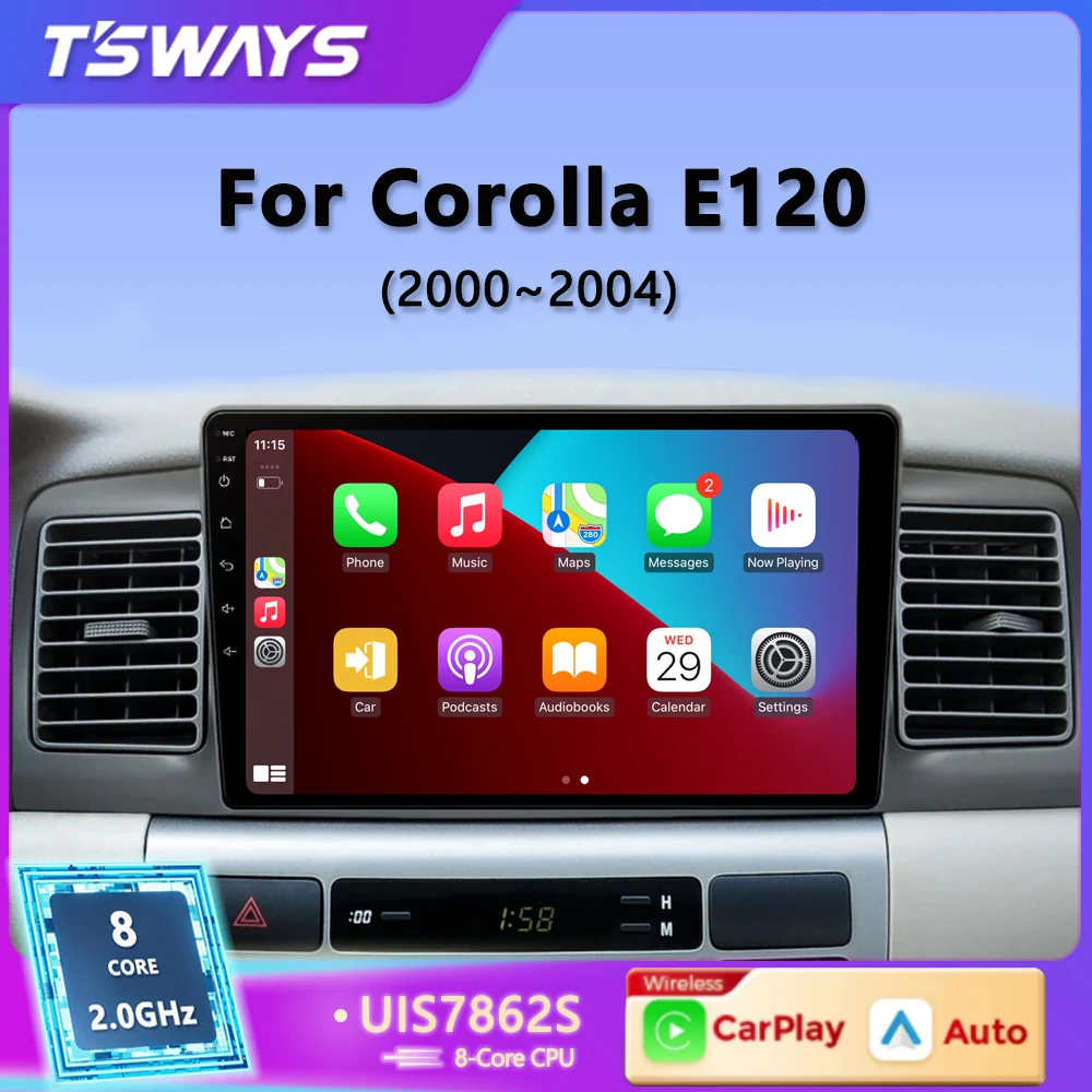 

Tsways Car Radio Multimedia Player For Toyota Corolla E120 2001 2002 2003 2004 Android 12 Auto Wireless Carplay Car Stereo DSP