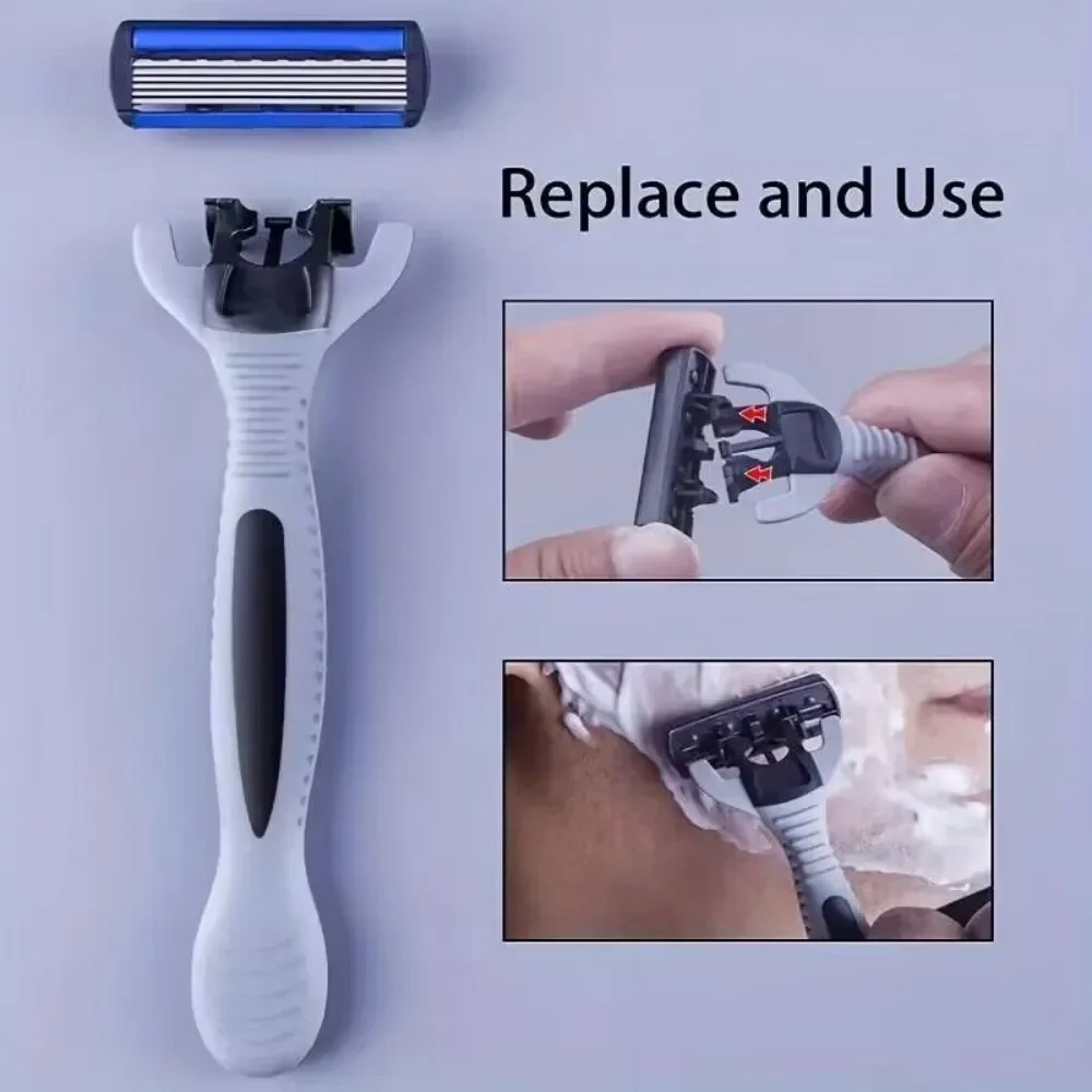 Men’s manual razor safety razor 6-layer stainless steel hair removal knife, replaceable razor head, razor tools. BEST SELLERS