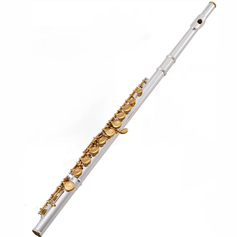 

YF-471S Free Shipping Student Flute Type Small Elbow The 16 Key Hole Openings C Flute Silver Body Gold Keys Instrument Flauta