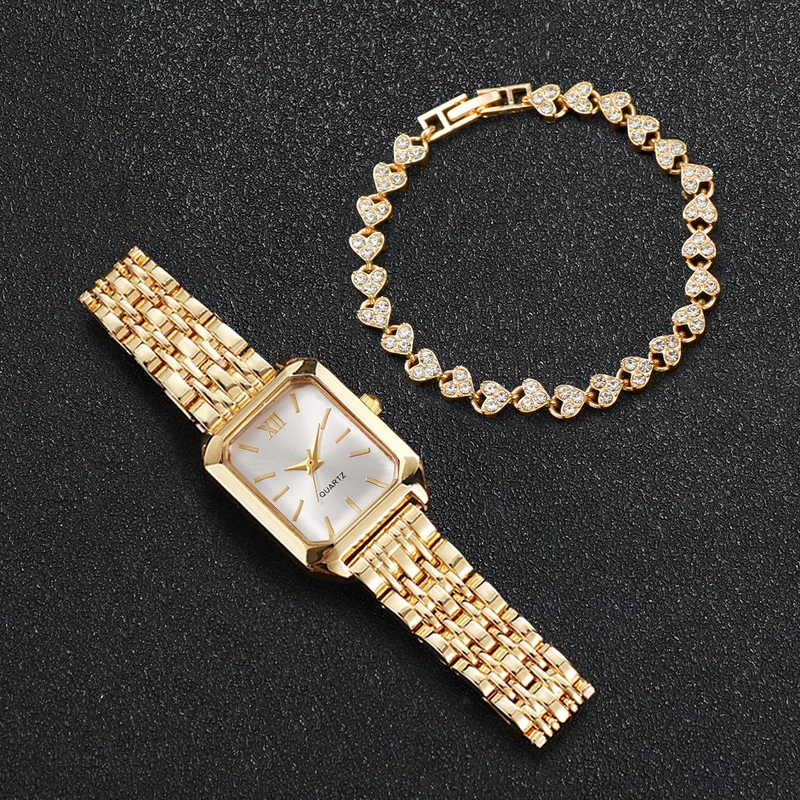 2PCS Set Rectangle Women Quartz Watch