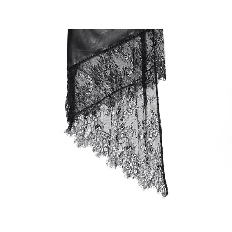 Women Fashion Sexy Lace Elegant Dress Asymmetric Hem Dress Summer New Faux Leather Holiday Party Beach Dresses