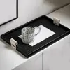 Black/Beige Woven Leather Storage Tray Handmade Rectangle Leather Wooden Tray with Handle Cake Fruit Dessert Tray Water Cup 1