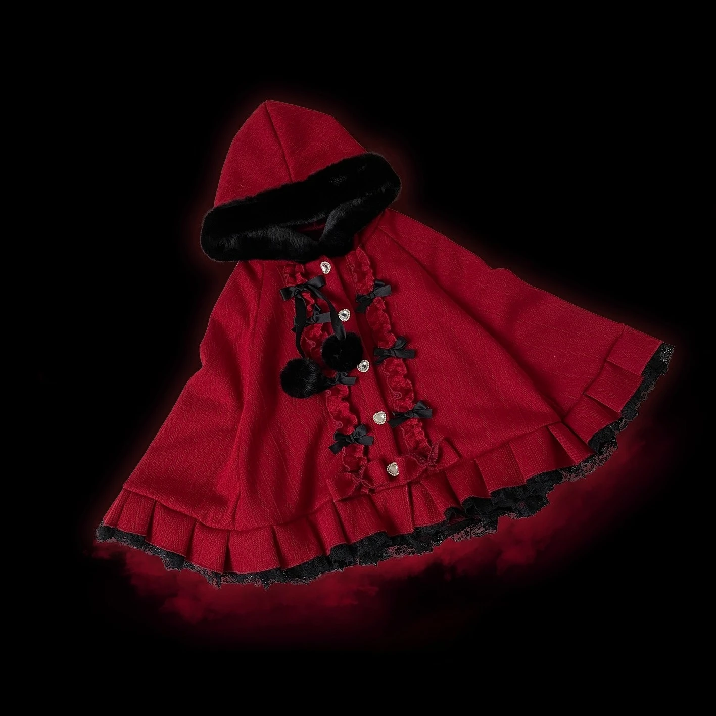 Cape Manteau Japonais Lolita à Capuche - Style Kawaii Avec Noeud Et ébouriffé