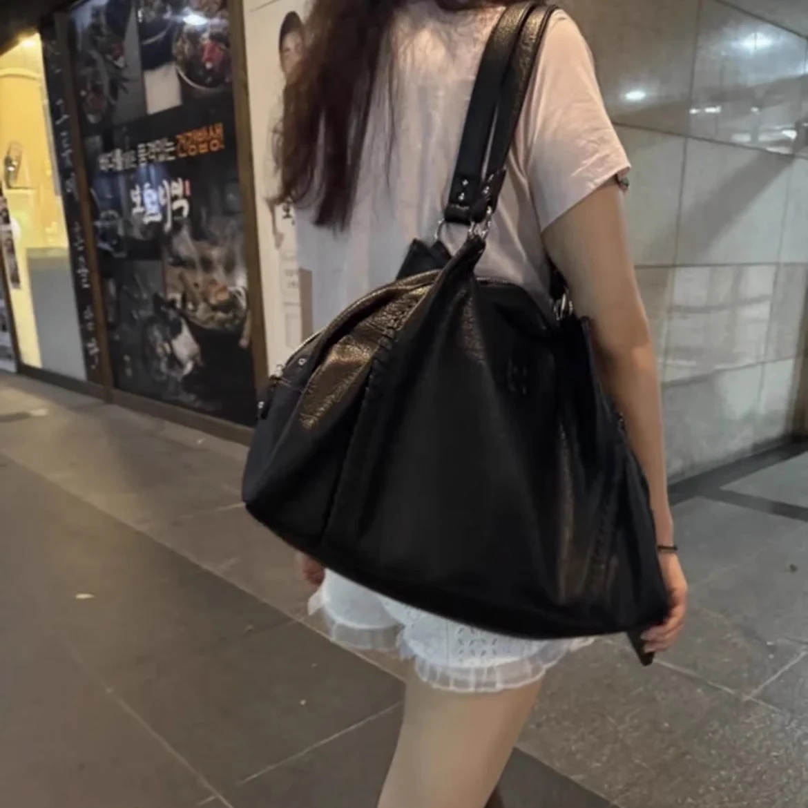 Leather Shoulder Bag Korean niche ASON 24FW leather mini motorcycle single shoulder armpit large capacity handbag