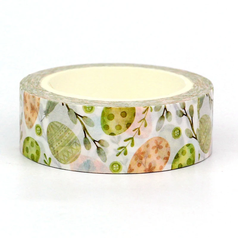 2024 부활절 달걀과 나뭇잎 와시 테이프, 스크랩북 저널링 접착 마스킹 테이프, 귀여운 편지지 장식, 1 개, 10m, 신제품